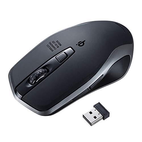 Sanwa Supply Wireless Charging Mouse Qi-Compatible Blue LED 5-Button Large Black MA-WBL157BK