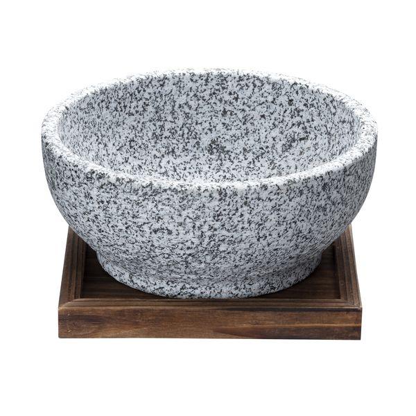 Ishigaki Stone Hot Pot Approx. Diameter 18cm x Height 9cm Natural Stone Includes Base Plate Stone Hot Pot Stone Bibimbap Individual Serving Korean Cuisine Far Infrared Effect Keeps Cold Gas Stove Only 18cm 4354