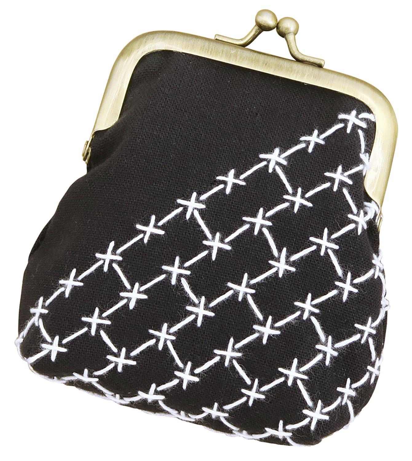 Olimpas Silk Sashiko Kit: Single-Stitch Gama-guchi Pouch, Navy Blue SK-321