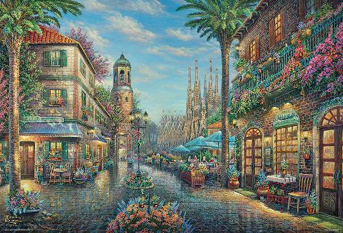 BEVERLY 1000-Piece Jigsaw Puzzle: Barcelona Flower Street Cafe (49×72 cm) 1000-042