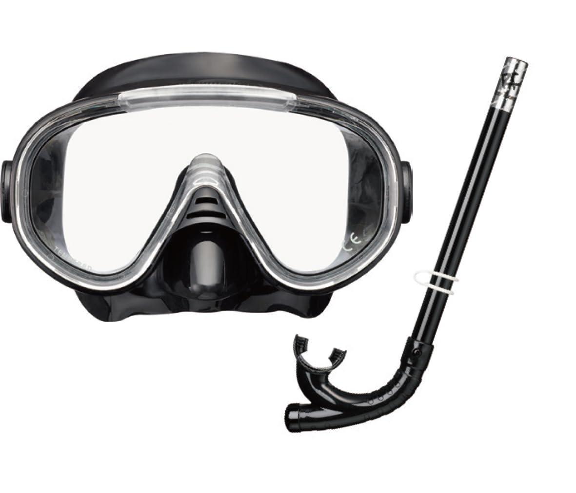 Reef Tourer Snorkeling Set for Ages 10 and Up - Soft Strap Mask and Basic Snorkel 2-Piece Set - Black/Black RC9105