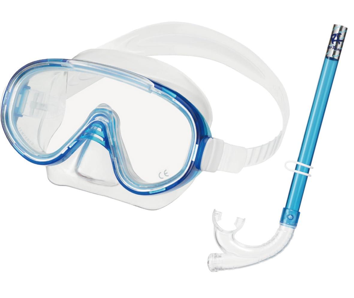 Reef Tourer Snorkeling Set for Ages 10 and Up Soft Strap Mask and Basic Snorkel 2-Piece Set Clear Blue RC9105