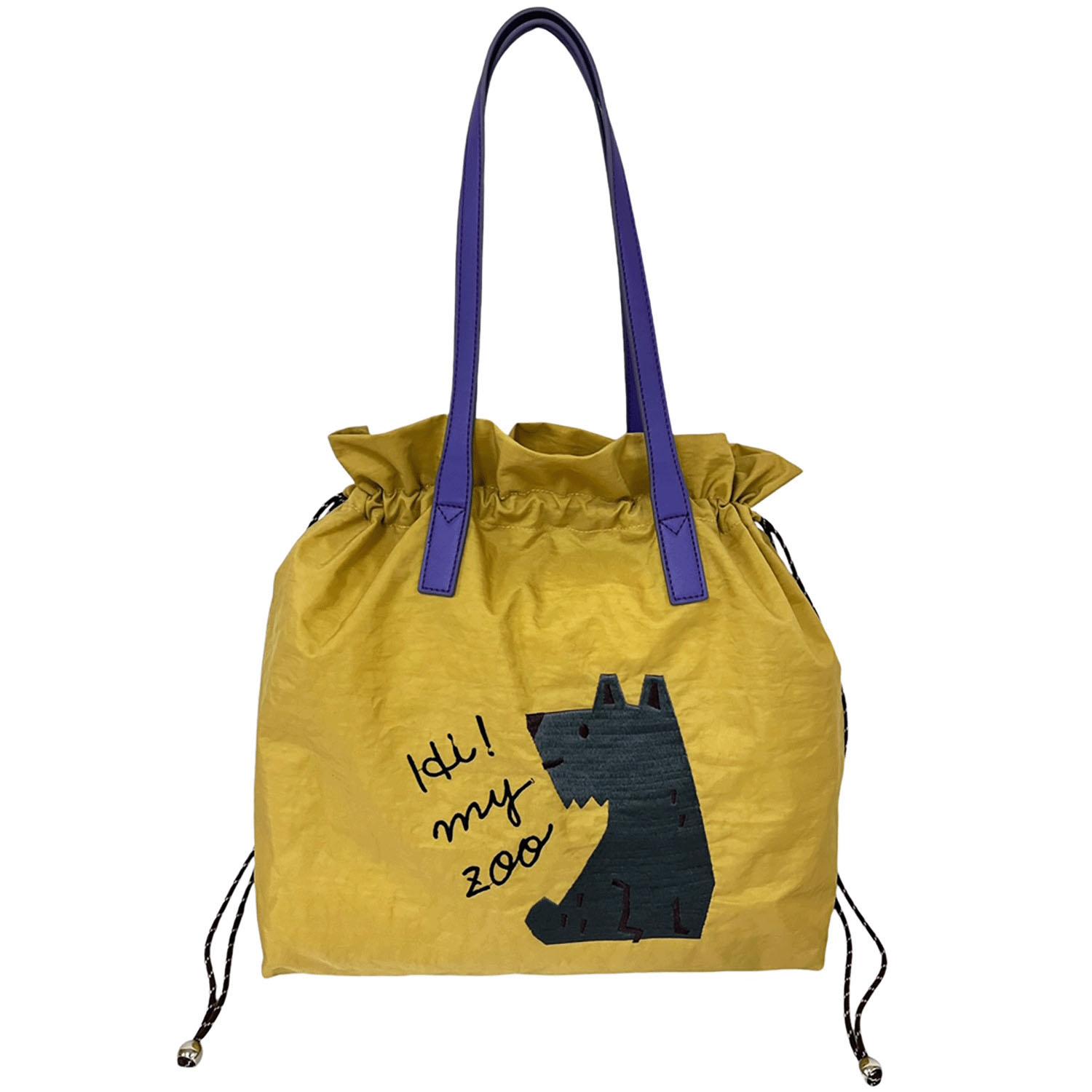 HI! MY ZOO Animal Embroidered Drawstring Tote Bag - Dog & Mustard