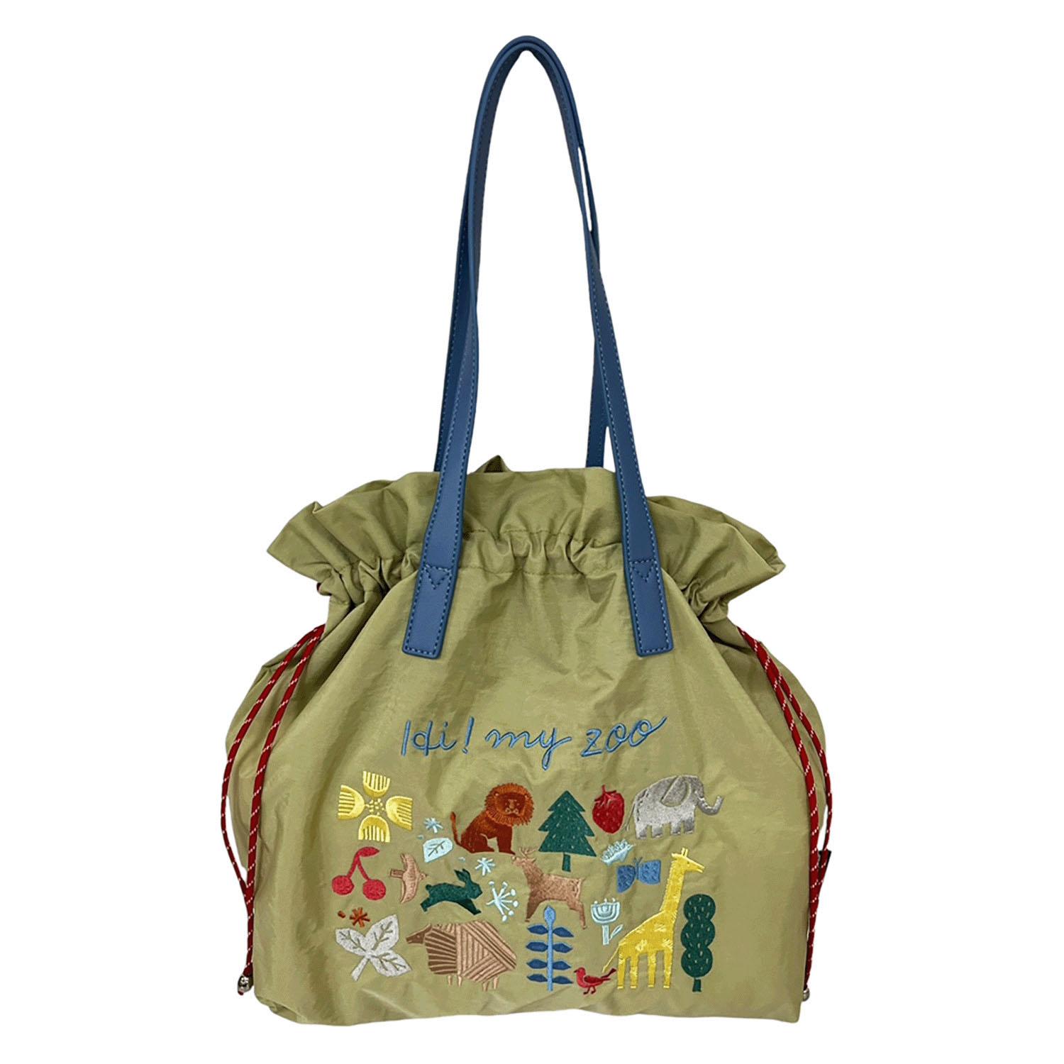 HI! MY ZOO Animal Embroidered Drawstring Tote Bag - Barrios Light Green