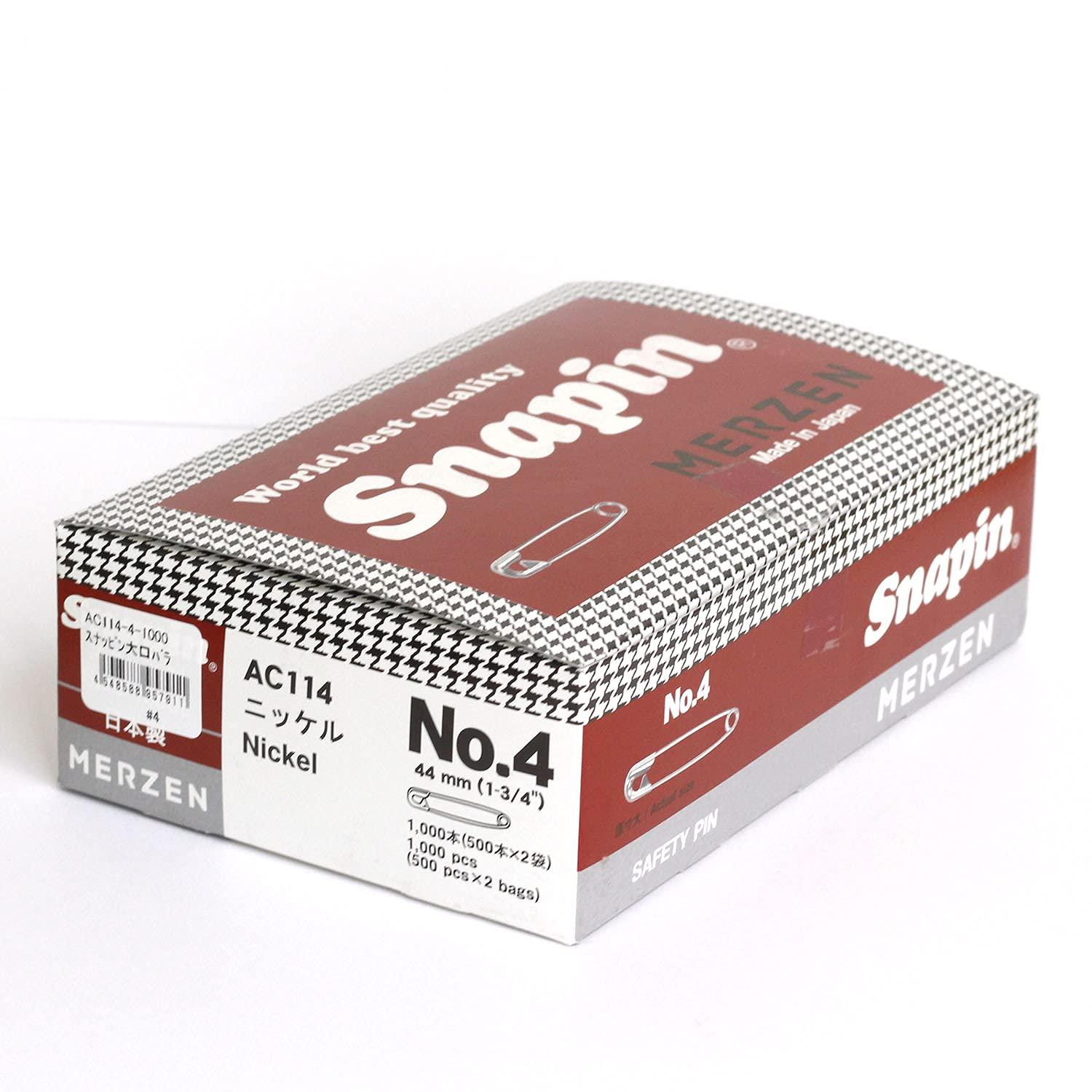 MERZEN Snap-Pin Safety Pins, Silver, 44mm, 1000 Pieces, AC114-4