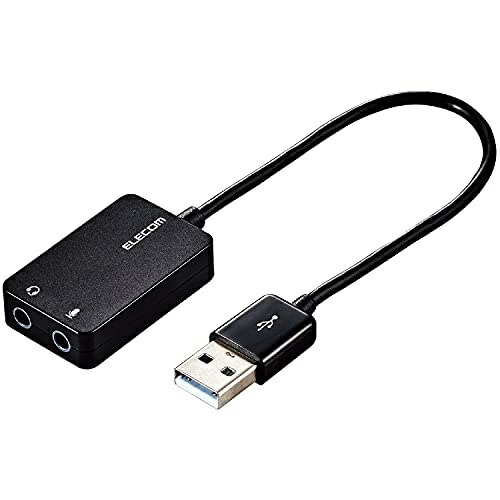 ELECOM USB Audio Conversion Adapter φ3.5mm USB to Stereo Mini Jack 3-pin/4-pin Compatible Noise Reduction Cable Type 0.15m Black USB-AADC02BK