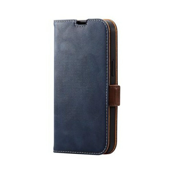ELECOM iPhone 14 / 13 Case Cover Wallet-Style Shock-Resistant with Card Pocket Magnetic Closure Stitching Strap Hole Included Navy PM-A22APLFYNV