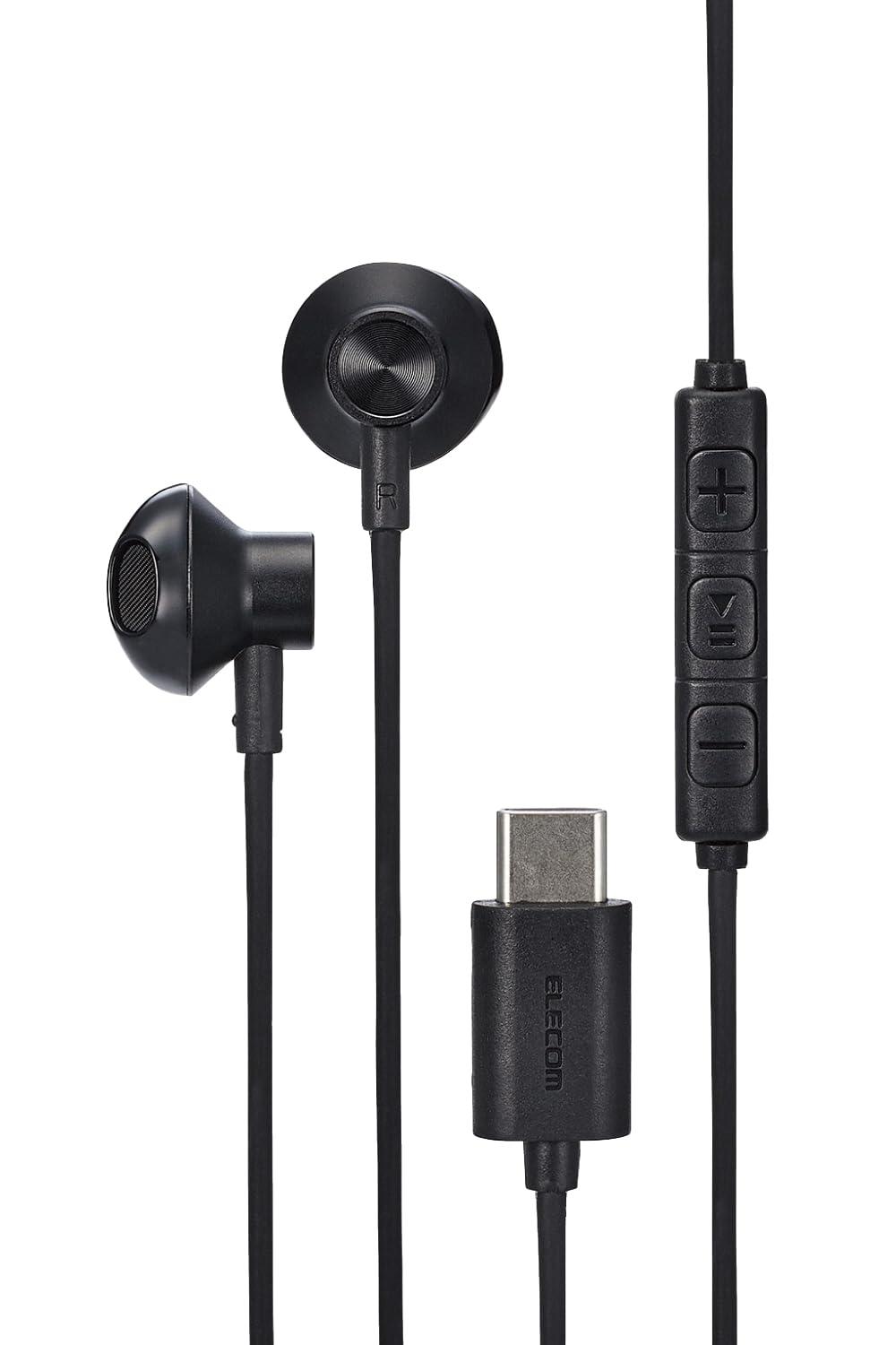 ELECOM Type-C Earphones with Microphone  Type-C In-Ear Style  Wired  No Audio-Video Lag  Remote Control Included  1.2m [Compatible with iPhone 16e / 16 Series] Black EHP-DF10IMBK