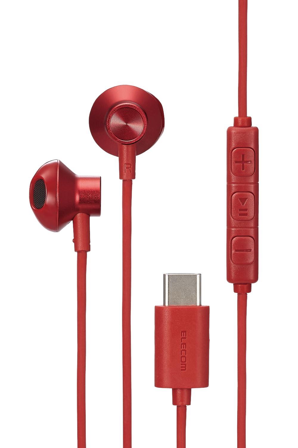 ELECOM Type-C Earphones with Microphone  Type-C Semi-Open In-Ear Wired Design  No Audio-Video Lag  Remote Control Included  1.2m [Compatible with iPhone 16e / 16 Series] Red EHP-DF10IMRD