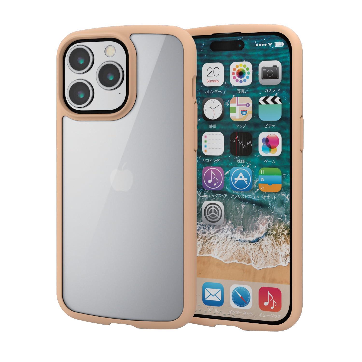 ELECOM iPhone 15 Pro Max Case TOUGH SLIM LITE Back Glass Shockproof Impact Absorption Slim Lightweight Includes Strap Sheet Includes Strap Hole [All-around air cushion absorbs impact] Cafe au Lait PM-A23DTSLFCGBE