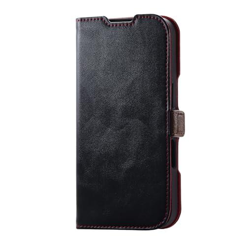 ELECOM iPhone 16 Case Cover Wallet-Style Shock-Resistant Soft Leather with Magnet Card Pockets ×2 Stand Function Wireless Charging Compatible Strap Hole Included 4-Corner Air Cushion Black PM-A24APLFYBK