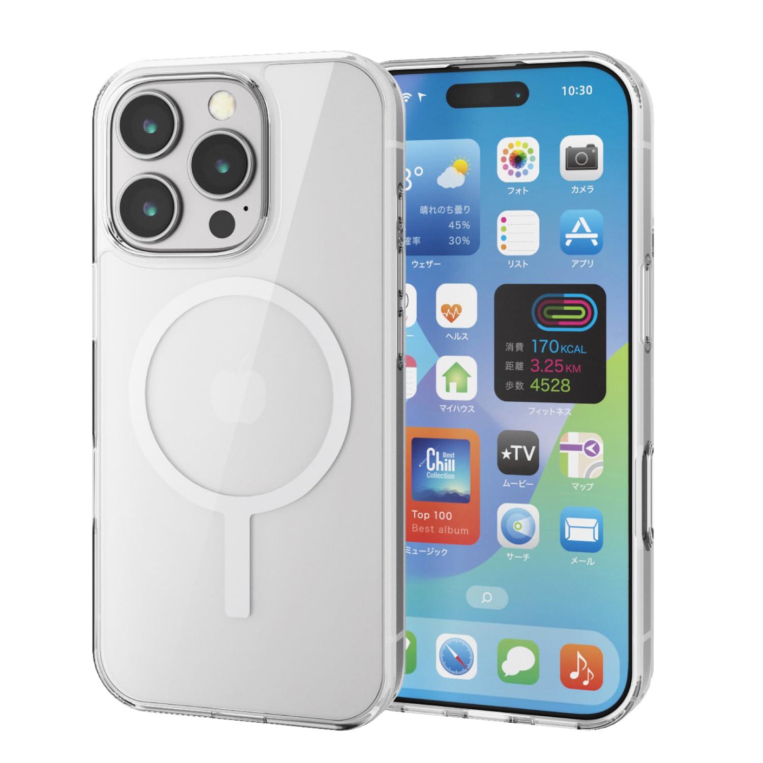 ELECOM iPhone 16 Pro Case Clear Magnet MAGKEEP Hybrid Wireless Charging Compatible 4-Corner Air Cushion Cute Stylish White PM-A24CMAG02WH