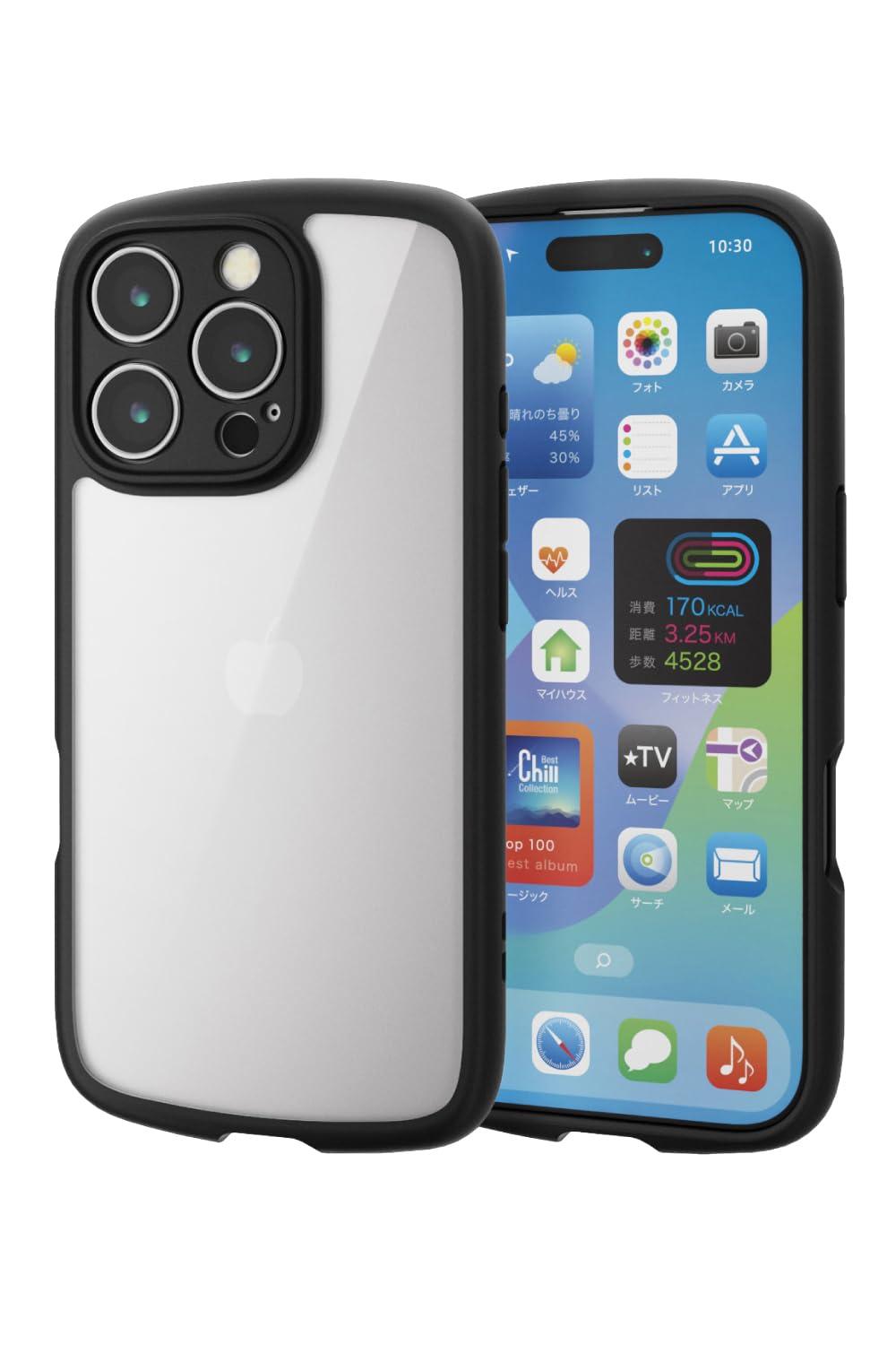 ELECOM iPhone 16 Pro Case Clear Shockproof Impact Absorption Extreme Design Hybrid Slim Lightweight Strap Hole Included Full-Perimeter Air Cushion Strap Holder Sheet Included TOUGH SLIM LITE Black PM-A24CTSLFCKBK