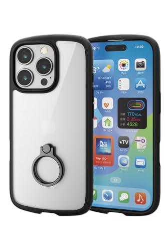 ELECOM iPhone 16 Pro Case Clear Shockproof Impact Absorption with Ring Hybrid Slim Lightweight with Strap Hole Full-Perimeter Air Cushion with Strap Holder Sheet TOUGH SLIM LITE Black PM-A24CTSLFCRBK