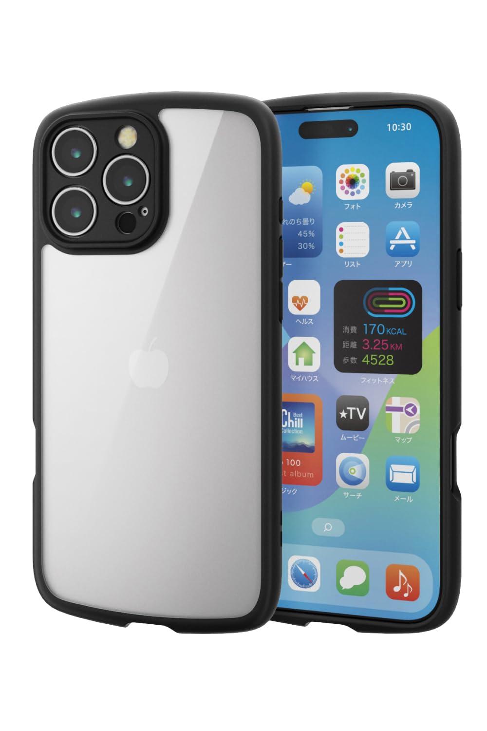 ELECOM iPhone 16 Pro Max Case Clear Shockproof Impact Absorption Extreme Design Hybrid Slim Lightweight Strap Hole Included Full-Circumference Air Cushion Strap Holder Sheet Included TOUGH SLIM LITE Black PM-A24DTSLFCKBK