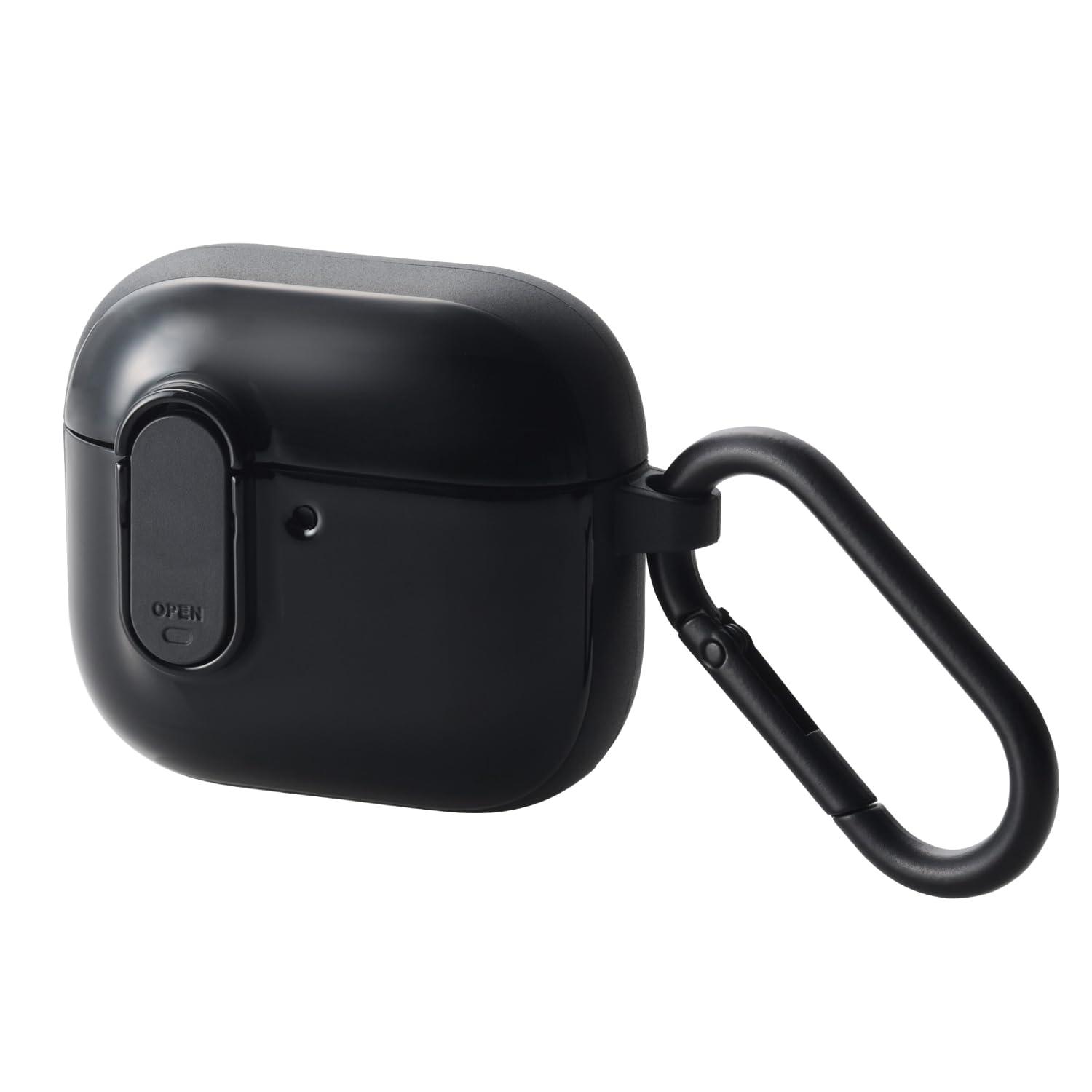 ELECOM AirPods Case for 4th Generation AirPods with Active Noise Cancellation, Lock Function, MagSafe Charging Compatible TOUGH SLIM Lock Case Black AVA-AP06TSLBK
