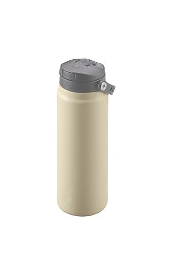 CAPTAIN STAG Sports Bottle Water Bottle Direct Drink Double Stainless Bottle Vacuum Insulated Heat Retention Cold Retention HD One-Touch Bottle 600ml Yellow Beige UE-3633