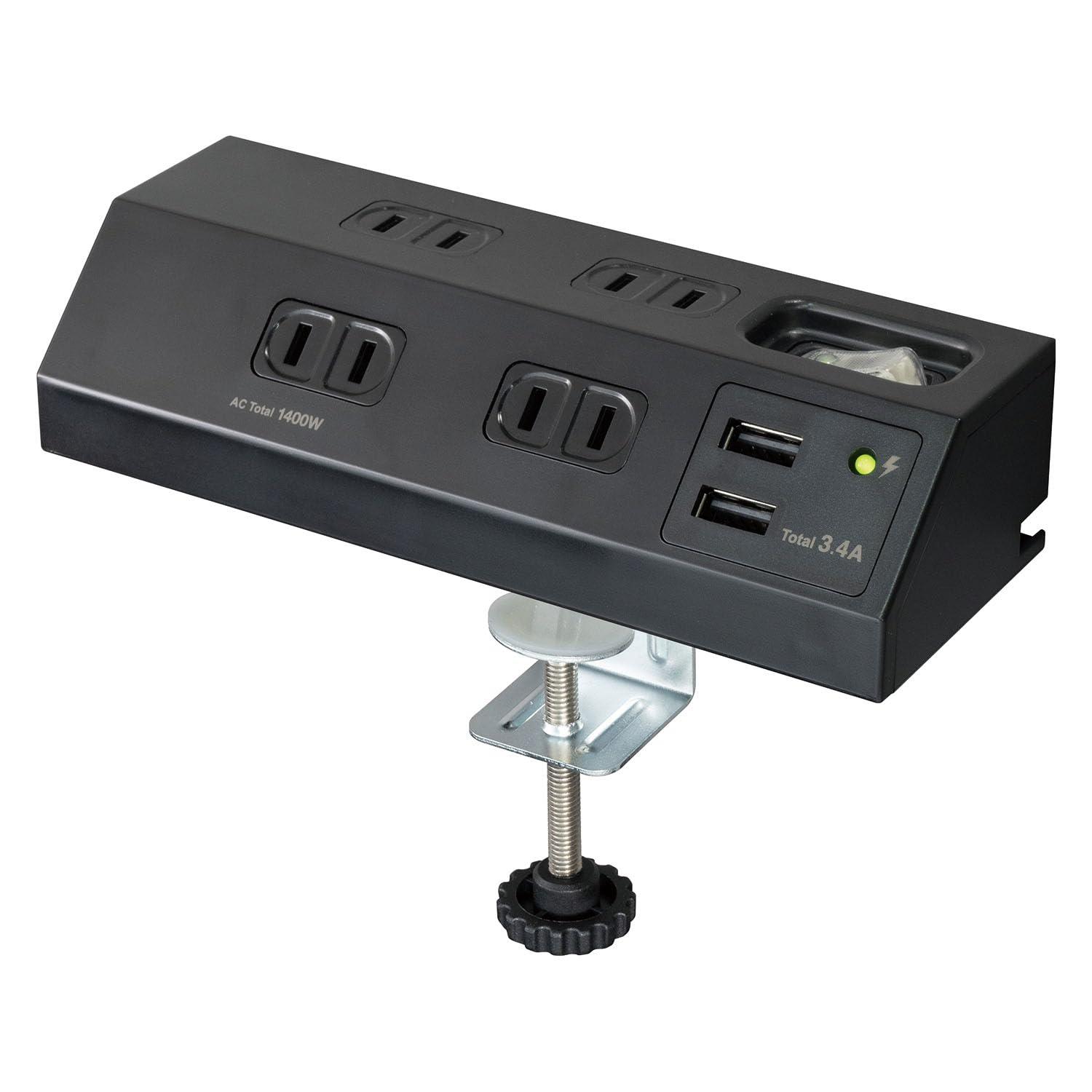 ELPA Desktop Power Strip with USB Ports, Clamp Mounting, Centralized Switch, and Surge Protector WLS-DS4232SUA(BK)