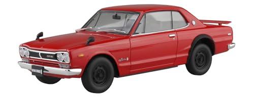 Aoshima Bunka Kyozai Co., Ltd. 1/24 Rakupura Snap Car Series KPGC10 Skyline HT 2000GT-R 1970 Red Pre-painted Plastic Model Kit 01-RE