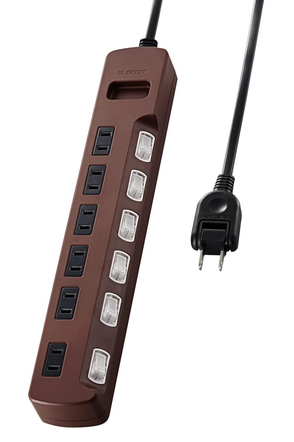 ELECOM Power Strip Color Style Surge Protector Energy Saving Individual Switches 6 Outlets 2m Brown T-BR04-2620BR