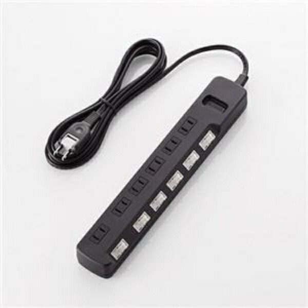 ELECOM Power Strip with Surge Protector, Individual Switches, Swing Plugs, 6 Outlets, 2.5m, Black T-K5A-2625BK