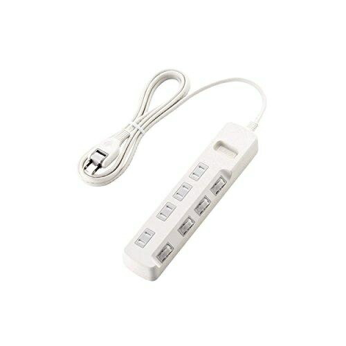 ELECOM Power Strip with Surge Protector, Individual Switches, Dust Shutters, 4 Outlets, 2.5m Cable, White T-K6A-2425WH