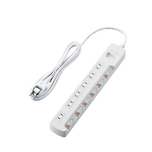 ELECOM Power Strip with Surge Protector, Non-Illuminated Individual Switches, Swing Plugs, 6 Outlets, 2.5m, White T-K5B-2625WH