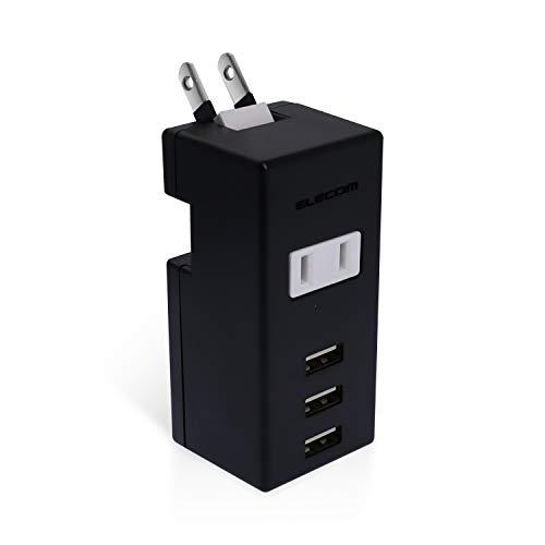 ELECOM USB Tap/3x USB Female Ports/1x AC Port/Vertical Plug/2.1A/Black