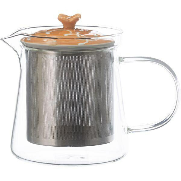 Saikai Pottery Hasami Ware Issho Pottery Glass Teapot Large Approx. 600ml (Includes Super Stainless Tea Strainer) Floral Pattern Orange Made in Japan 20495