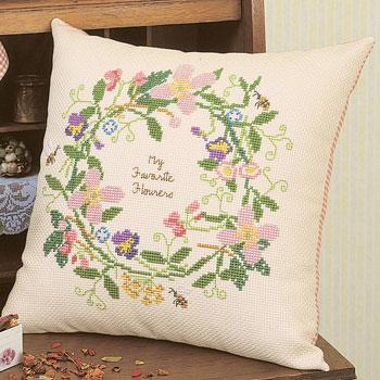 Olimpas Silk Cross Stitch Embroidery Kit Cushion Flower Wreath Beige 5971