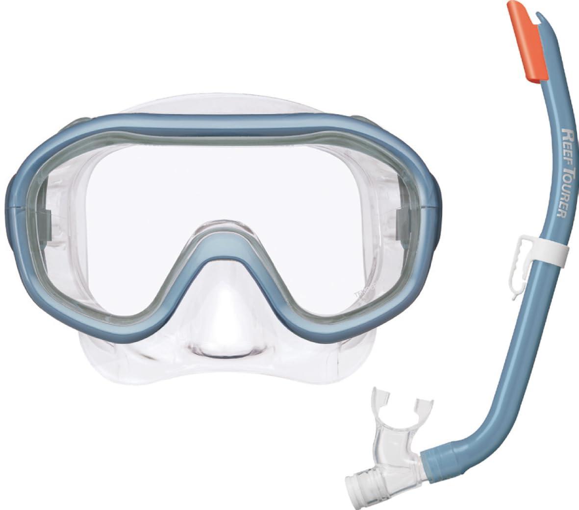 Reef Tourer Snorkeling Set for Kids Ages 4-9 Easy Size Adjustment Wide-View Mask and Wave-Resistant Snorkel 2-Piece Set Smoke Blue RC0212