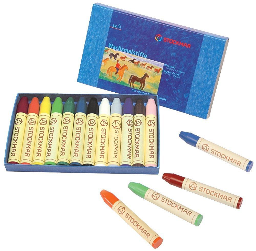 STOCKMAR Beeswax Stick Crayons, 12 Colors, Paper Box ST31202