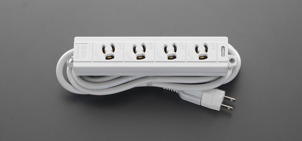 AC125V/15A x 3m Tap (4 outlets, removable plug, magnet included)