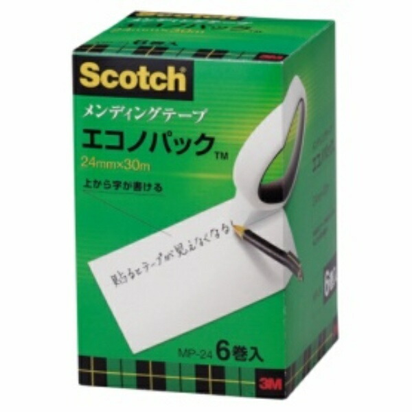 3M Scotch Tape Mending Tape 24mm x 30m Large Roll, 6 Rolls MP-24