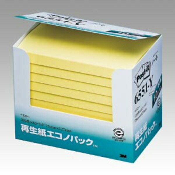 Post-it Notes, Yellow, 75×127mm, 100 sheets per pad, 10 pads per box, 6551-Y