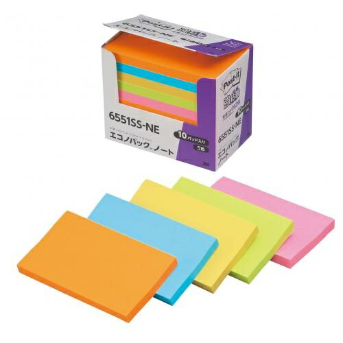 Post-it Notes, Strong Adhesive, Neon Colors, 75×127mm, 90 Sheets × 10 Packs, 6551SS-NE