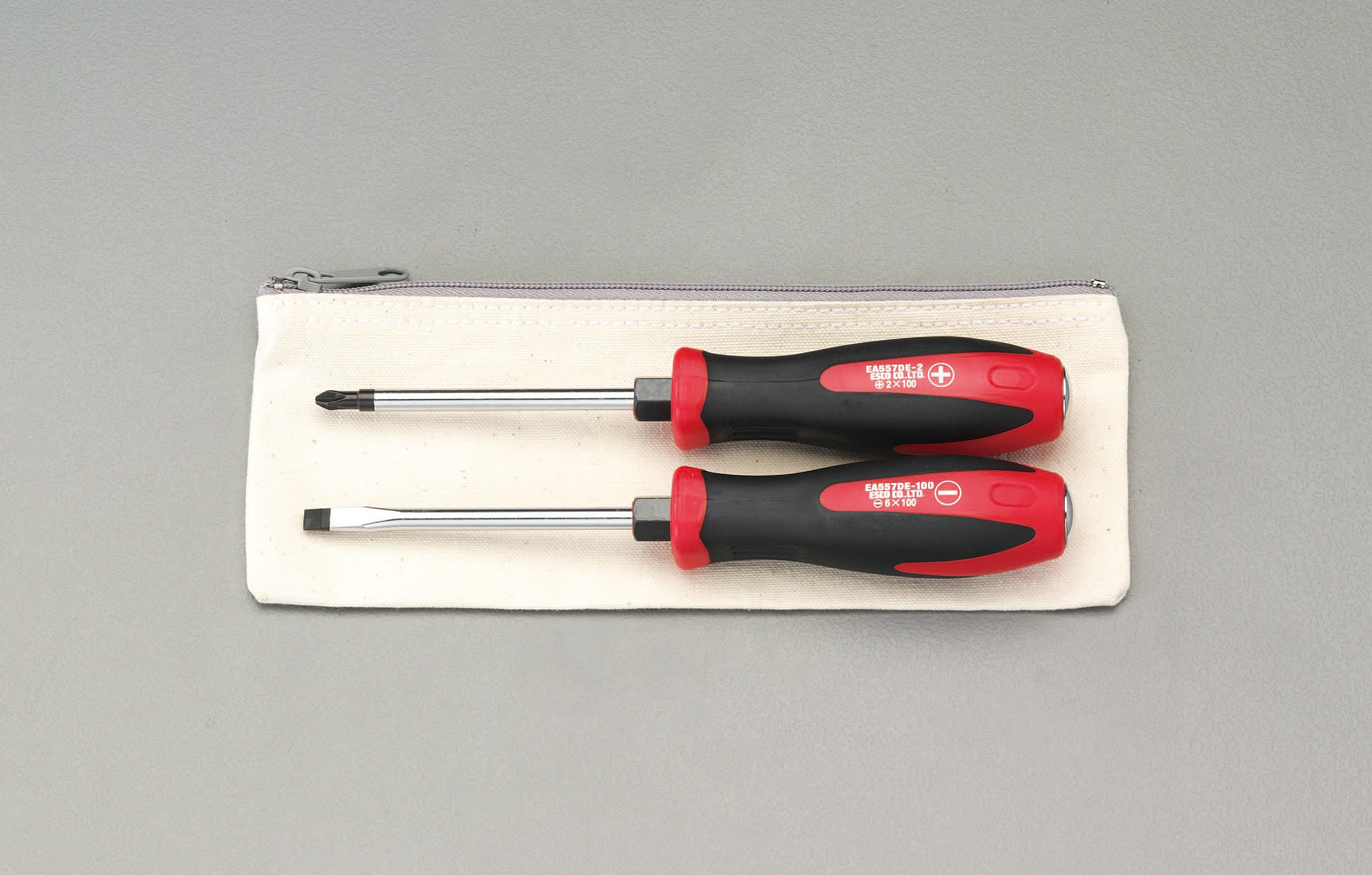ESCO 2-Piece Set [+-] Screwdriver (Through-Handle, Hex Head) EA557DE-10