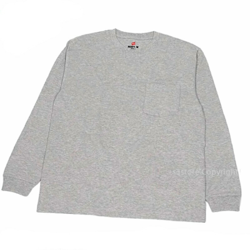 [Hanes] Beefy T-Shirt Long Sleeve Crew Neck 100% Cotton Tubular Construction Tagless Beefy Long Sleeve Pocket T H5196 Men's Heather Grey XL
