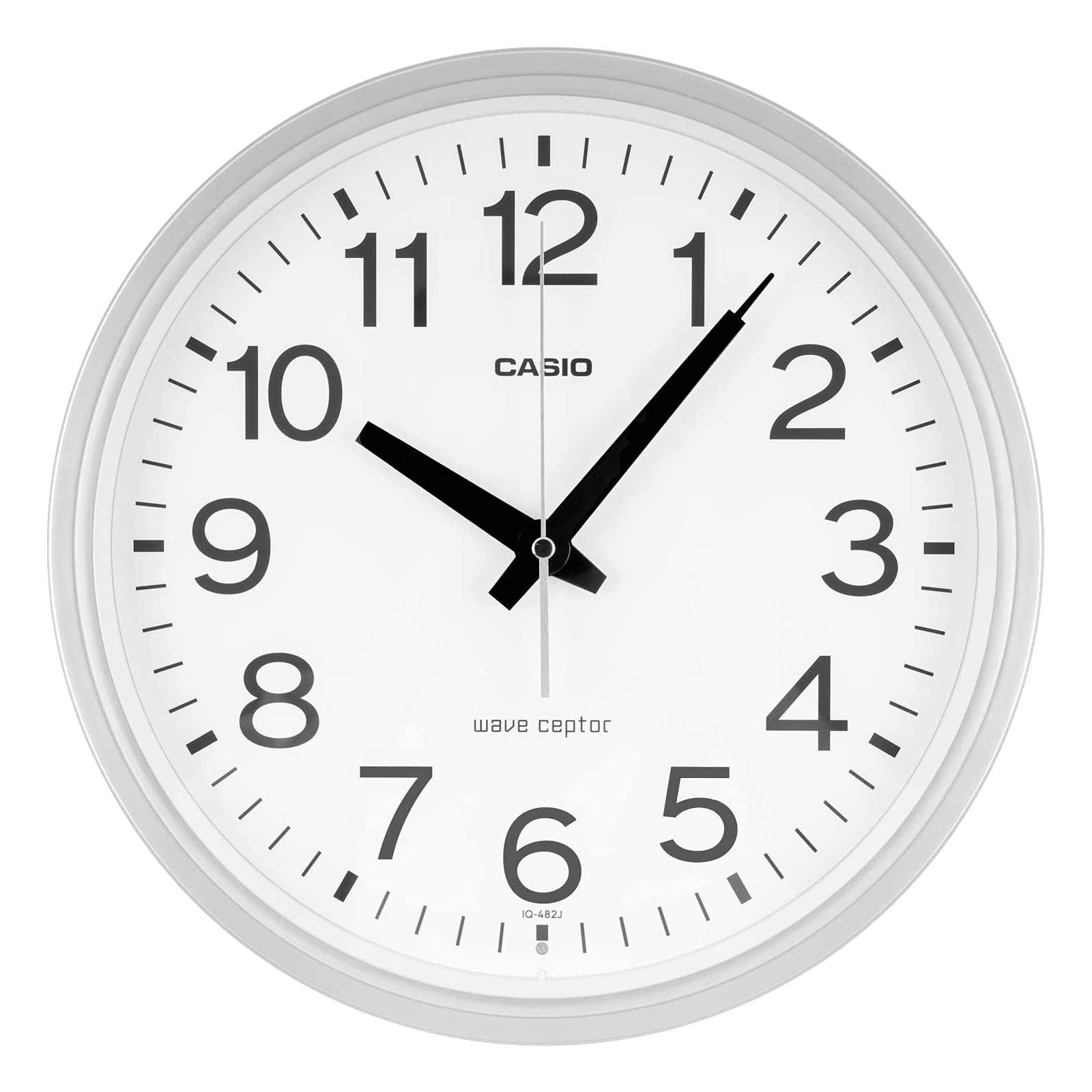 CASIO Wall Clock, Radio-Controlled Clock, Silver Analog, Night-Time Second Hand Stop, IQ-482J-8JF