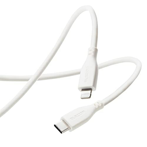 ELECOM Type-C to Lightning Cable (USB PD Compatible) Maximum 60W Output Silicone Material Soft and Smooth Feel 2m White MPA-CLSS20WH