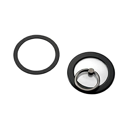ELECOM Smartphone Ring Magnet Drop Prevention Clear with Metal Plate Included [For iPhone/Android devices not compatible with MagSafe] MAGKEEP Series Black P-STRMKPCRBK