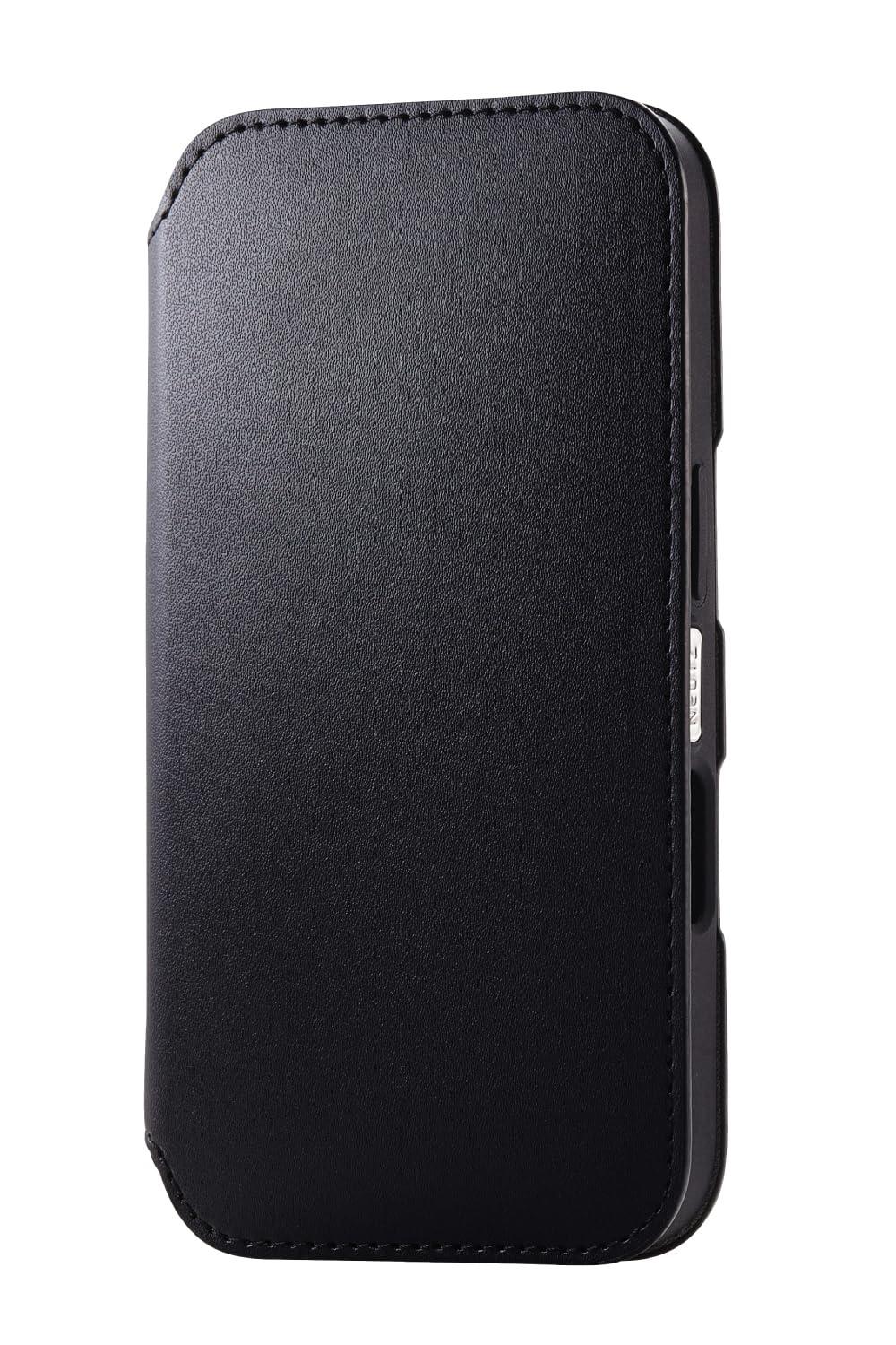 ELECOM iPhone 16 Case Cover Wallet-Style Soft Leather with Magnet 2 Card Pockets Stand Function Strap Hole Compatible with Wireless Charging 4-Corner Air Cushion Black PM-A24APLFY2BK