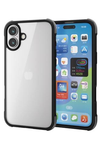 ELECOM iPhone 16 Plus Case Clear Back Impact-Resistant Shock-Absorbing Lightweight Hybrid 4-Corner Air Cushion Wireless Charging Compatible MUBRAIN Black × Clear Black PM-A24BHVAIRBK