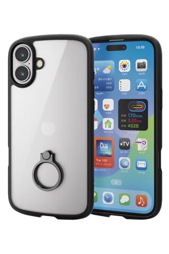 ELECOM iPhone 16 Plus Case Clear Shockproof Impact Absorption Ring Included Hybrid Slim Lightweight Strap Hole Included Full-Perimeter Air Cushion Strap Holder Sheet Included TOUGH SLIM LITE Black PM-A24BTSLFCRBK