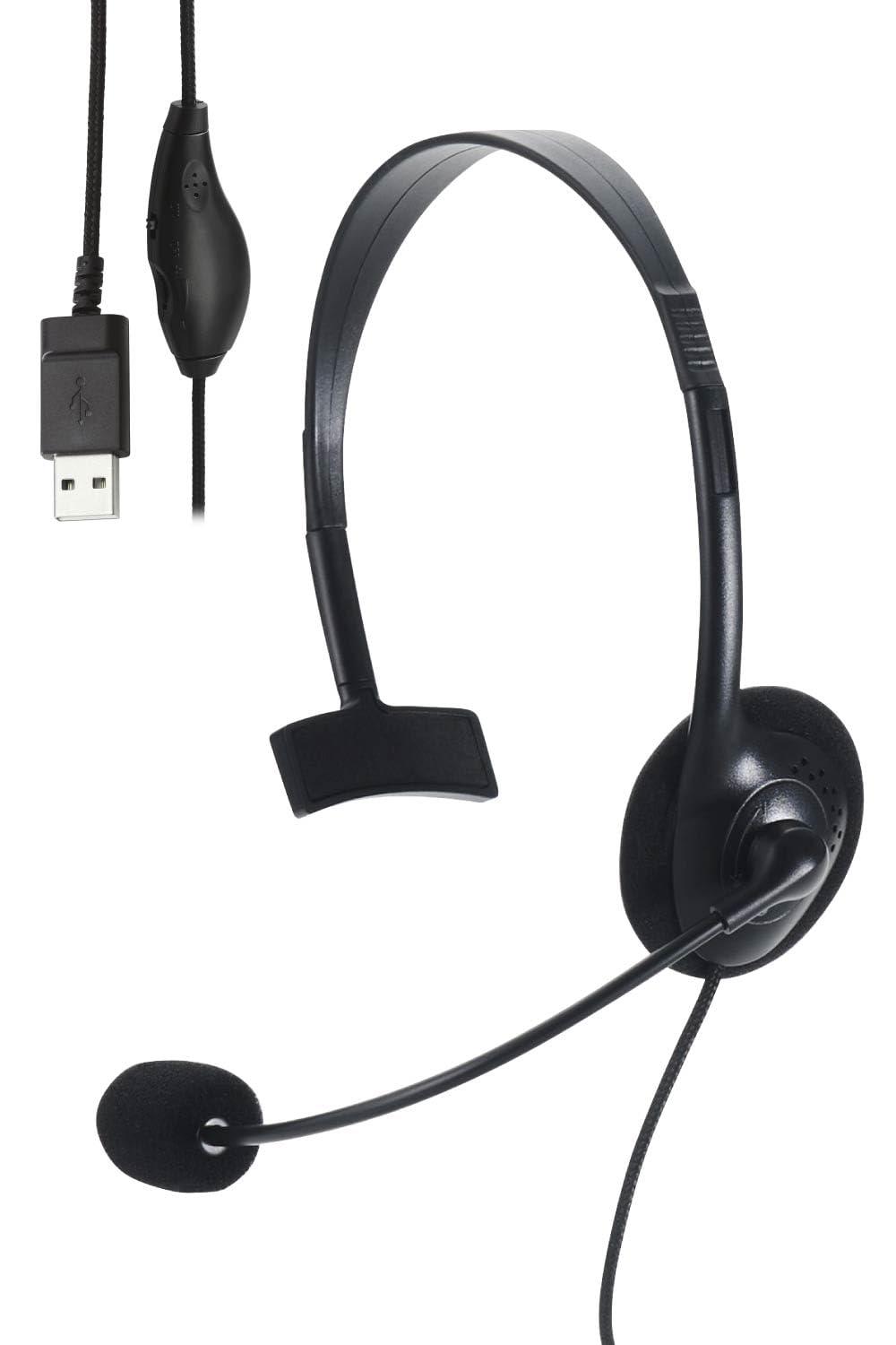 ELECOM Wired Headset with USB Microphone, Over-Ear, Single-Ear, Lightweight, Compact, Windscreen, Volume Controller, Black HS-HP14MUBK