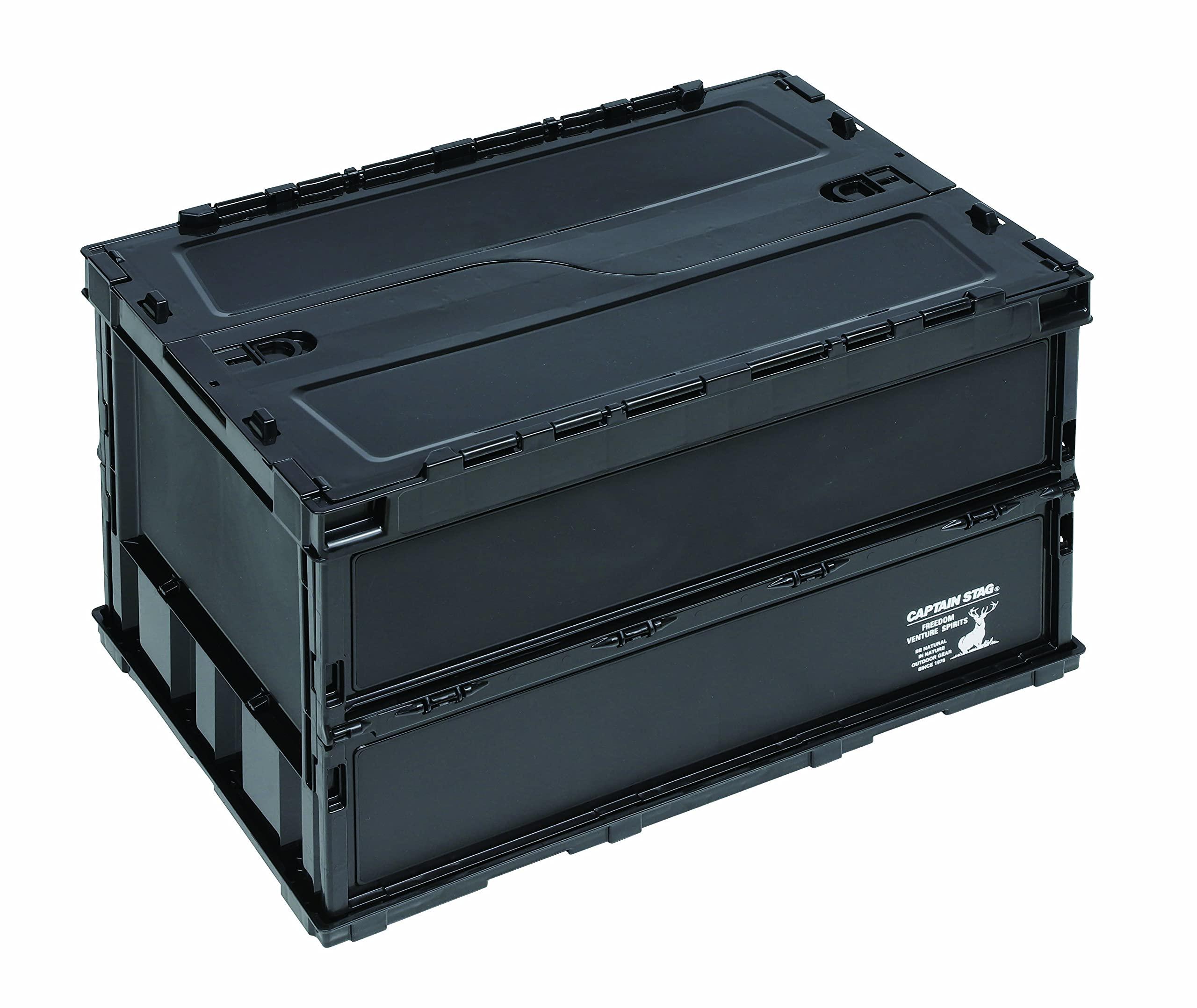 CAPTAIN STAG Oricon Folding Container FD Container with Locking Lid Capacity 51.3L Width 530 × Depth 365 × Height 335mm Thickness when stored 75mm Made in Japan Black CS Black Label UL-1075