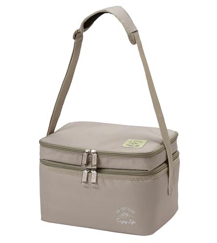 CAPTAIN STAG Insulated Cooler Bag, Foldable Storage, Double-Compartment Cooler Bag, Capacity 1.5L (Upper)/5.5L (Lower), Khaki Monte UE-646