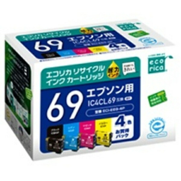 Ecolica Recycled Ink Cartridge 4-Color Pack [Epson: IC4CL69 Compatible] ECI-E69-4P 1 Box (4 Cartridges: 1 Each Color)