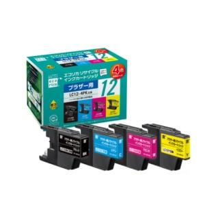 Ecolica Recycled Ink Cartridge 4-Color Pack [Brother: LC12-4PK Compatible] ECI-BR124P/BOX 1 Box (4 Cartridges: 1 Each Color)