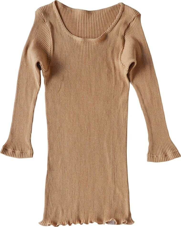 [Seamless] Organic Cotton Ribbed 3/4 Sleeve Shirt Brown